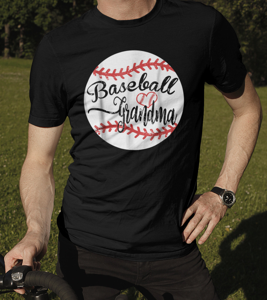 Baseball Grandma With Heart Stitching Baseball T-Shirt