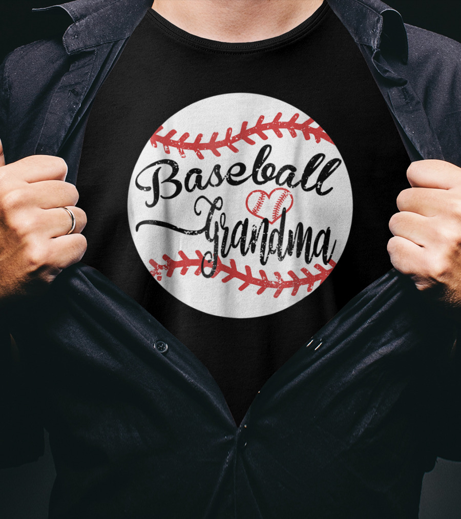 Baseball Grandma With Heart Stitching Baseball T-Shirt