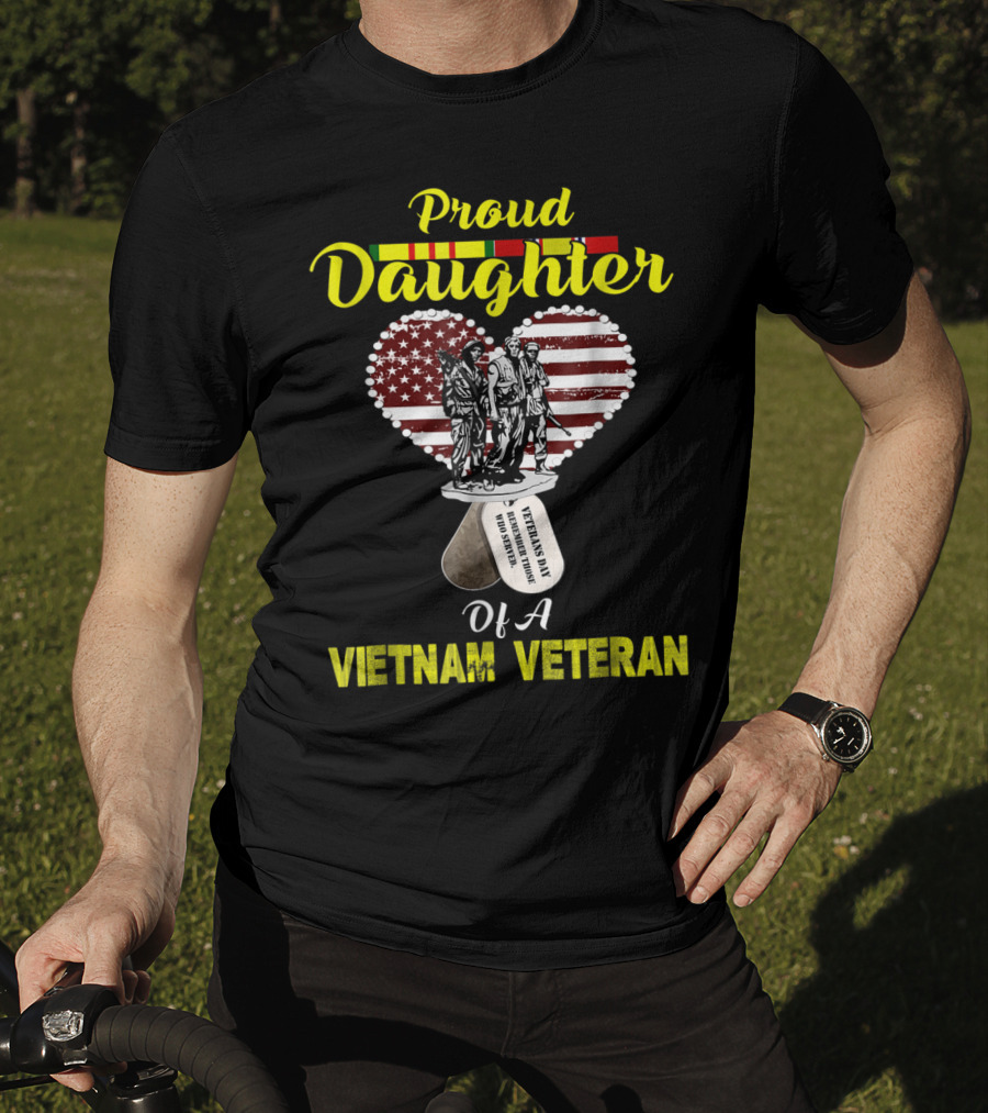 Proud Daughter Of A Vietnam Veteran American Flag Heart Memorial T-Shirt