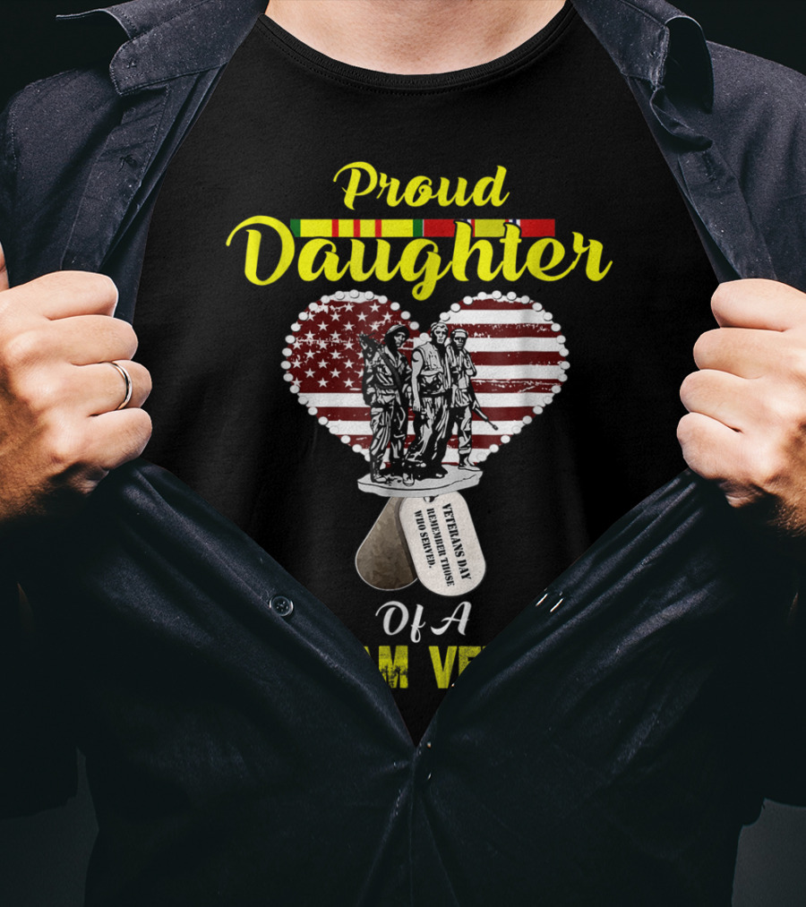 Proud Daughter Of A Vietnam Veteran American Flag Heart Memorial T-Shirt
