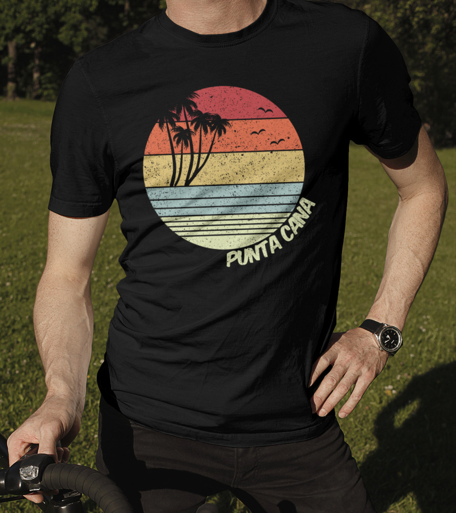 Punta Cana Retro Sunset Palm Trees Beach Vacation Dominican Republic T-Shirt