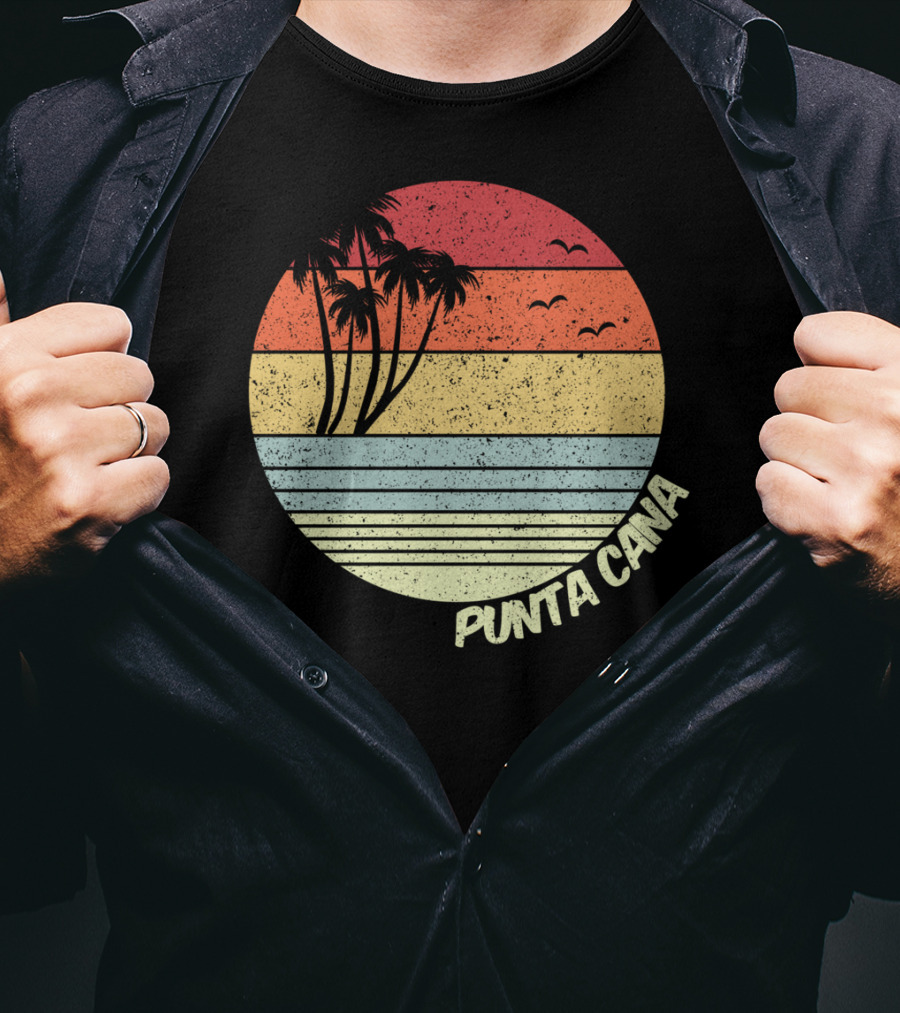 Punta Cana Retro Sunset Palm Trees Beach Vacation Dominican Republic T-Shirt