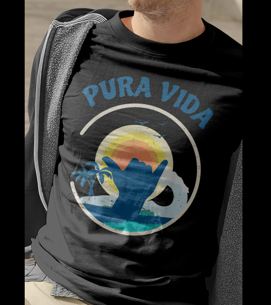 Pura Vida Costa Rica Surfing Vacation Sunset Beach Scene T-Shirt