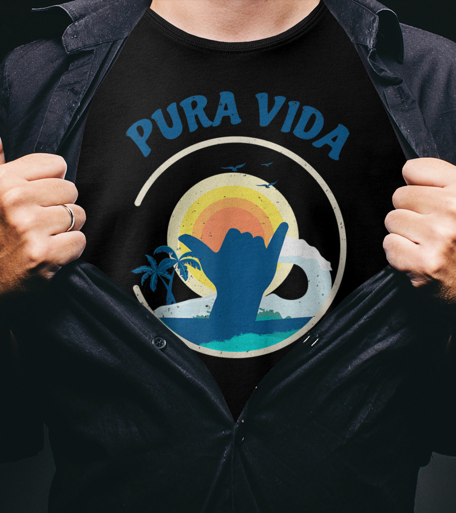 Pura Vida Costa Rica Surfing Vacation Sunset Beach Scene T-Shirt