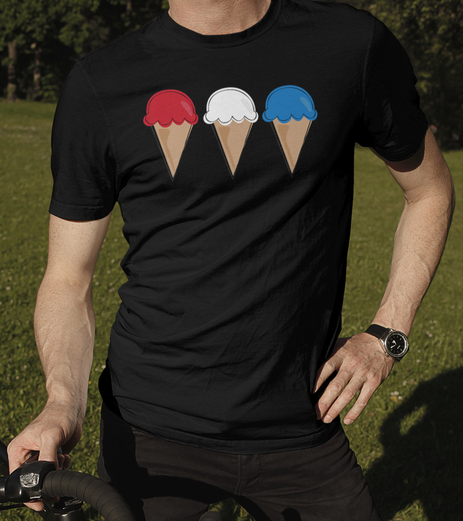 Red White Blue Ice Cream Cones Summer Fun T-Shirt