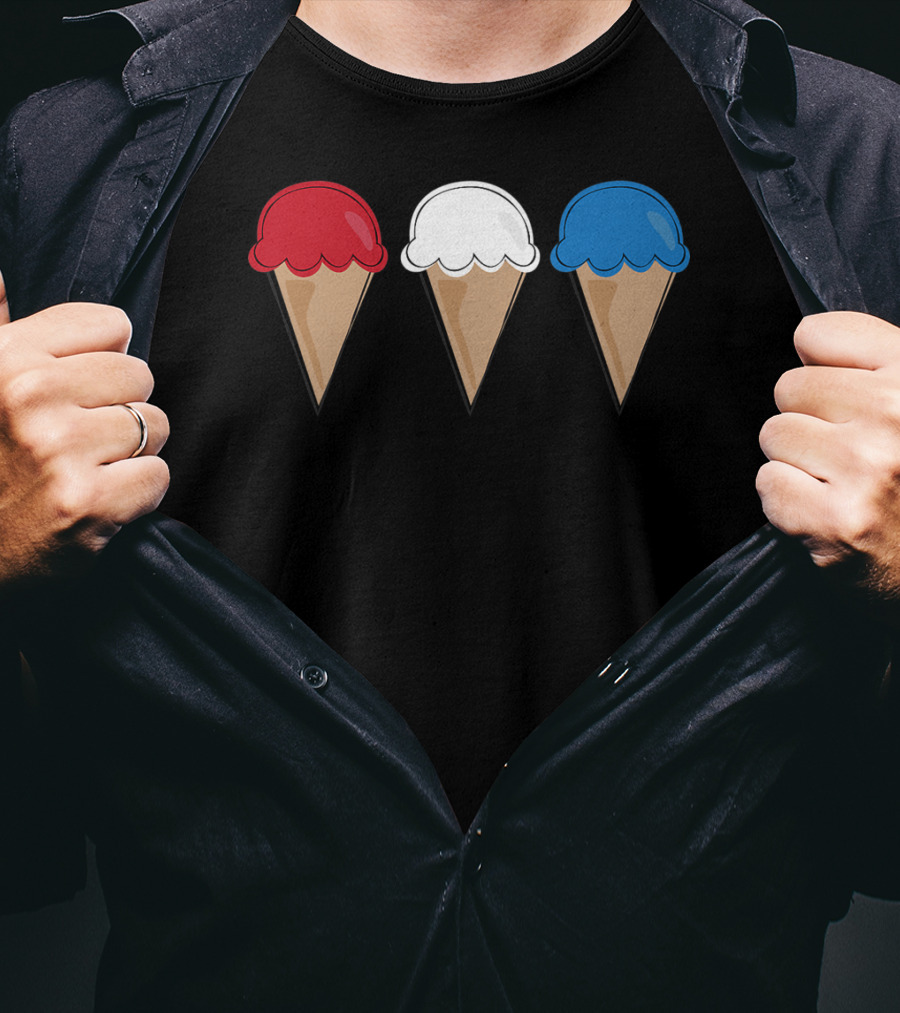Red White Blue Ice Cream Cones Summer Fun T-Shirt