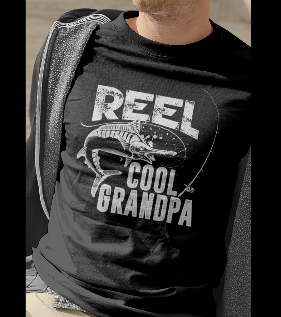 Reel Cool Grandpa Fishing Grandpa Love Marlin Pole T-Shirt