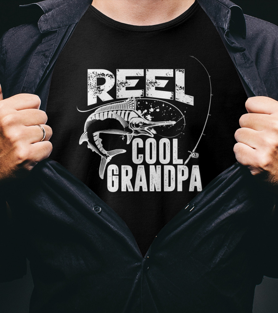 Reel Cool Grandpa Fishing Grandpa Love Marlin Pole T-Shirt