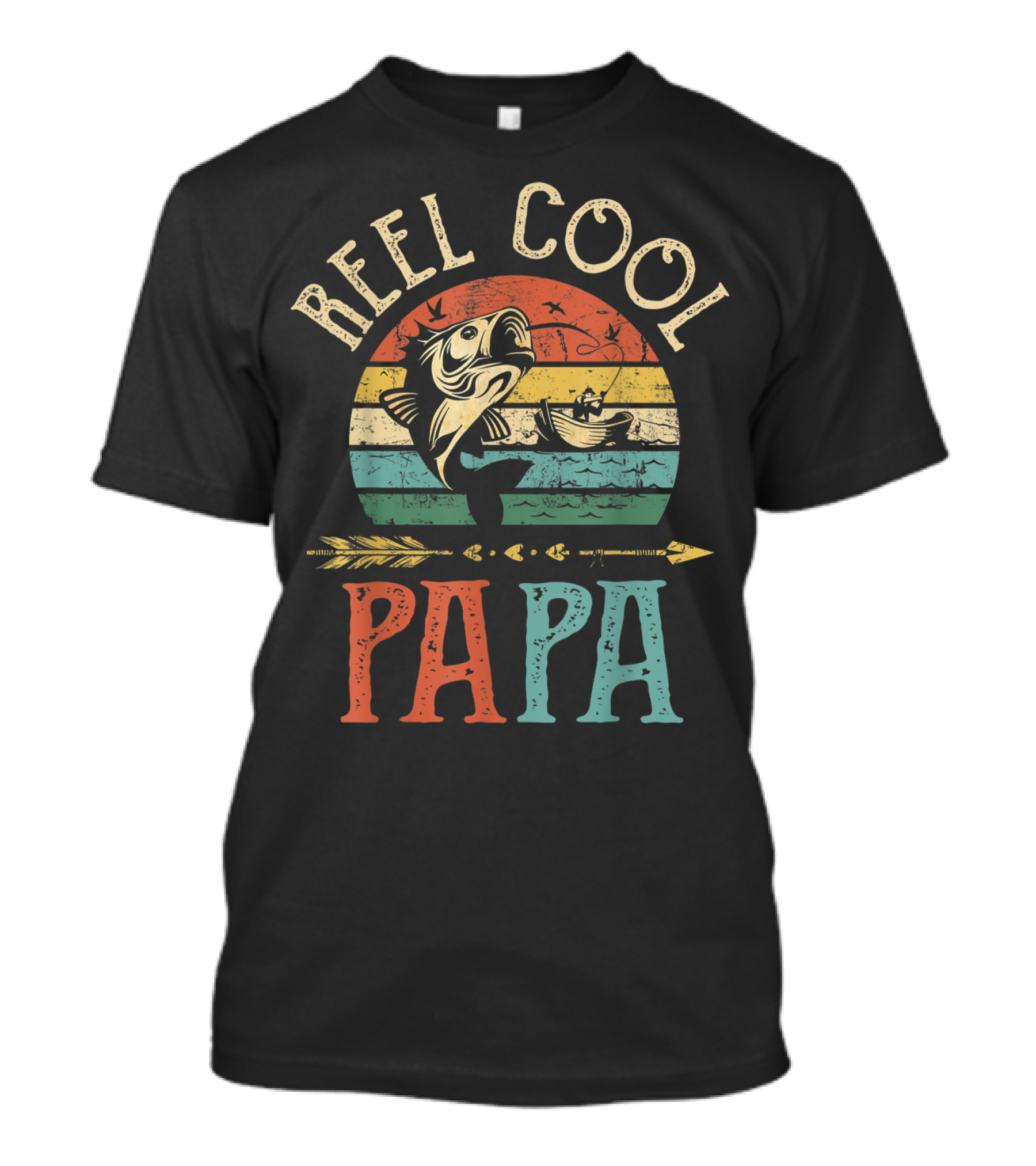 Reel Cool Papa Vintage Fisherman Retro Striped T-Shirt