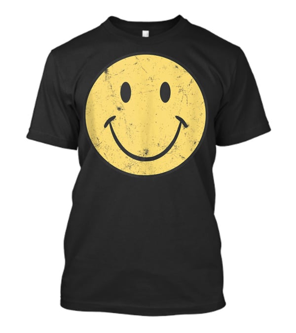 Retro 70s Smiley Face Distressed Yellow T-Shirt