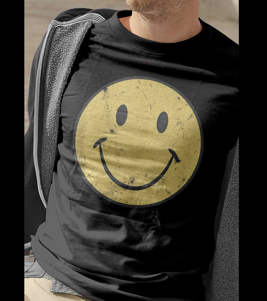 Retro 70s Smiley Face Distressed Yellow T-Shirt