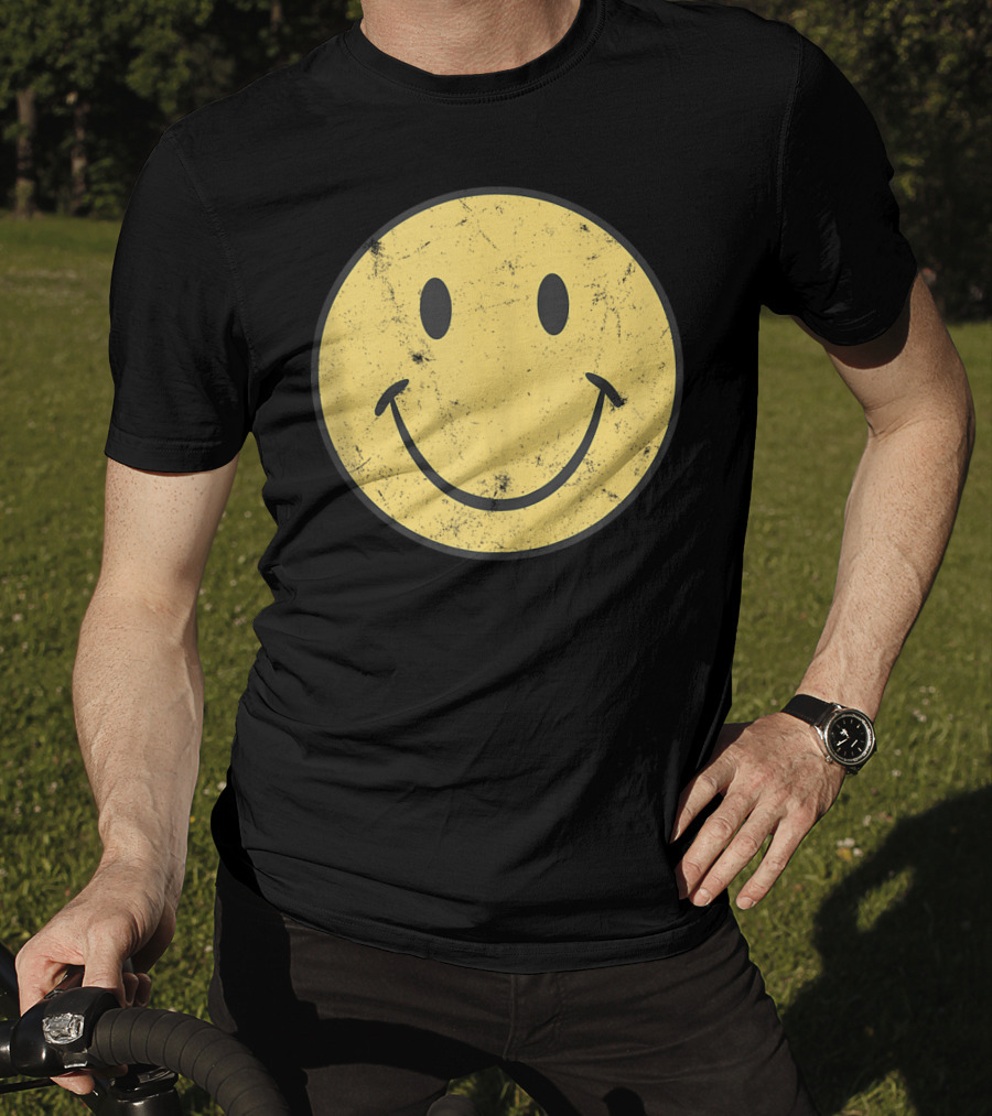 Retro 70s Smiley Face Distressed Yellow T-Shirt
