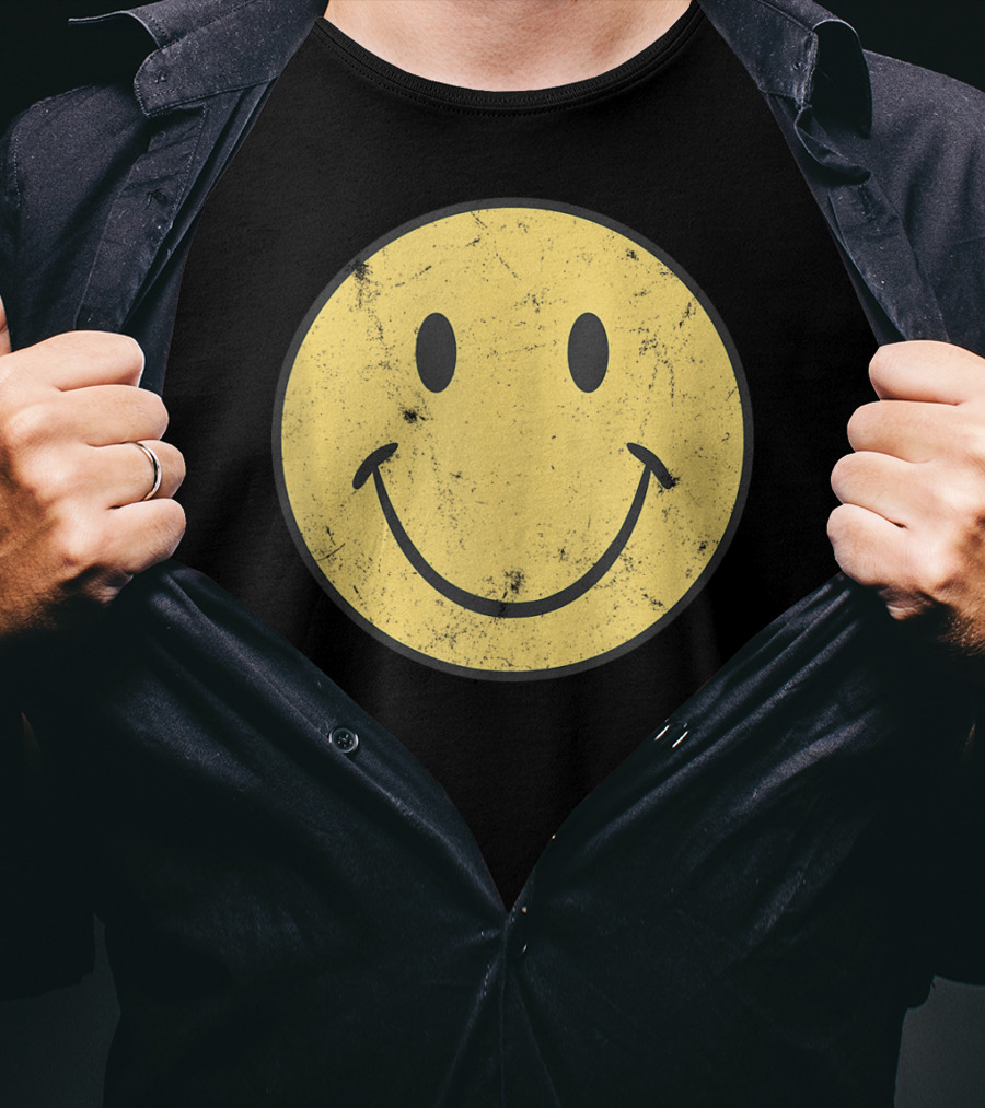 Retro 70s Smiley Face Distressed Yellow T-Shirt