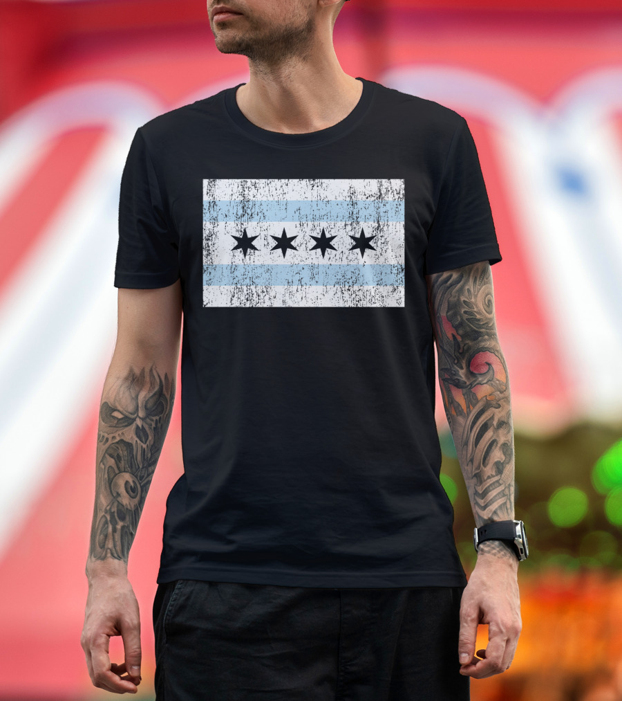 Distressed Vintage Chicago Flag With Grunge Texture T-Shirt