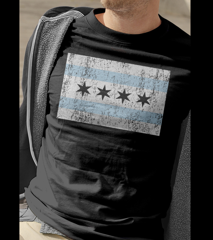 Distressed Vintage Chicago Flag With Grunge Texture T-Shirt