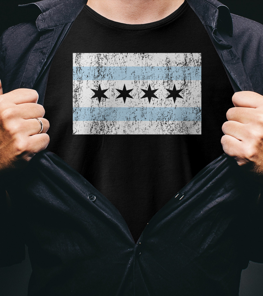 Distressed Vintage Chicago Flag With Grunge Texture T-Shirt