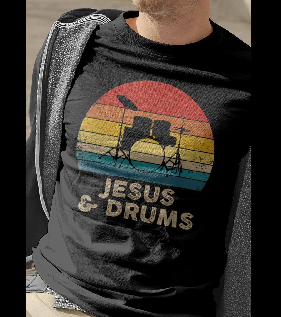Jesus And Drums Retro Christian Worship Drummer T-Shirt