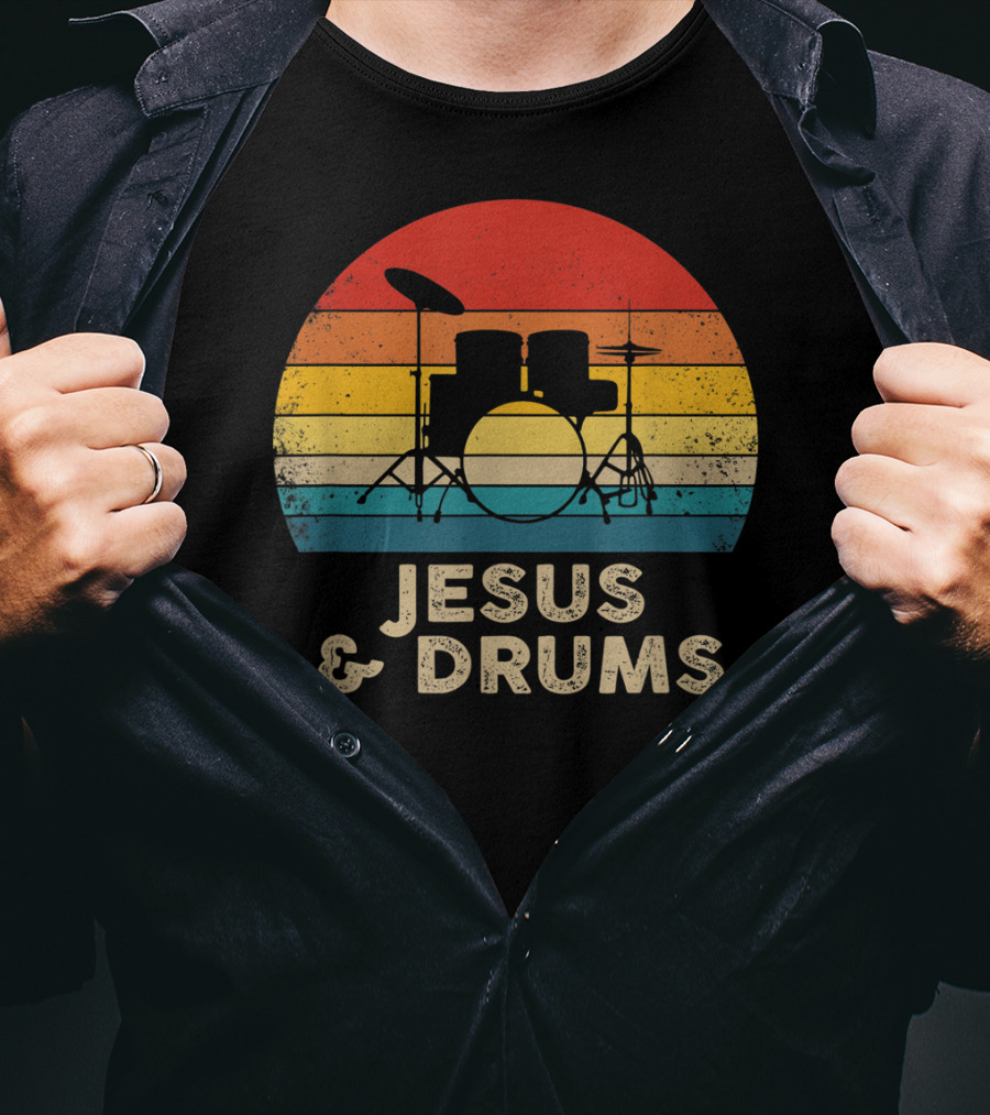 Jesus And Drums Retro Christian Worship Drummer T-Shirt