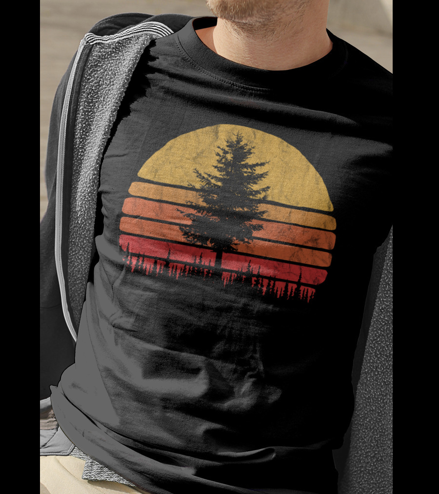 Retro Sun Minimalist Pine Tree Scenic T-Shirt