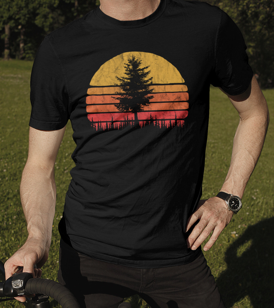 Retro Sun Minimalist Pine Tree Scenic T-Shirt