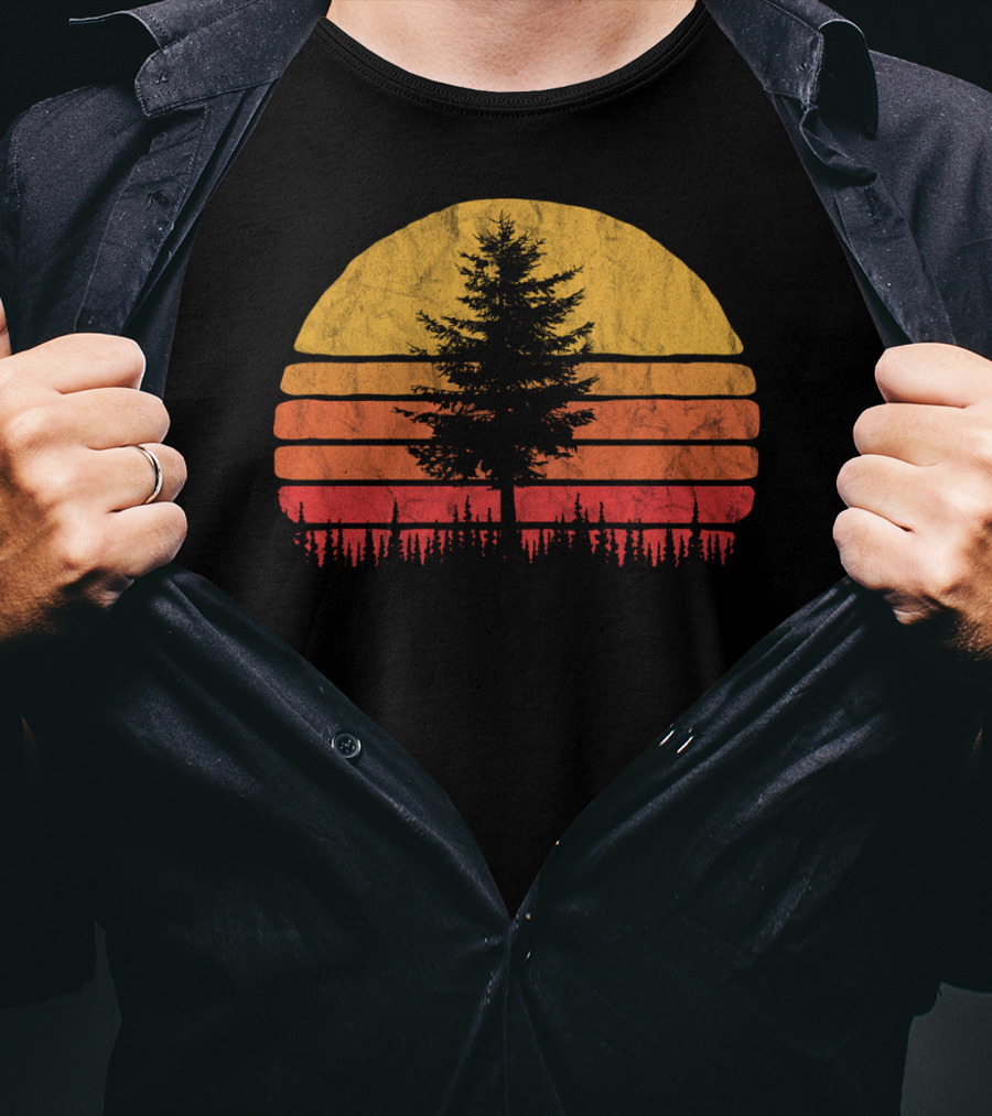 Retro Sun Minimalist Pine Tree Scenic T-Shirt