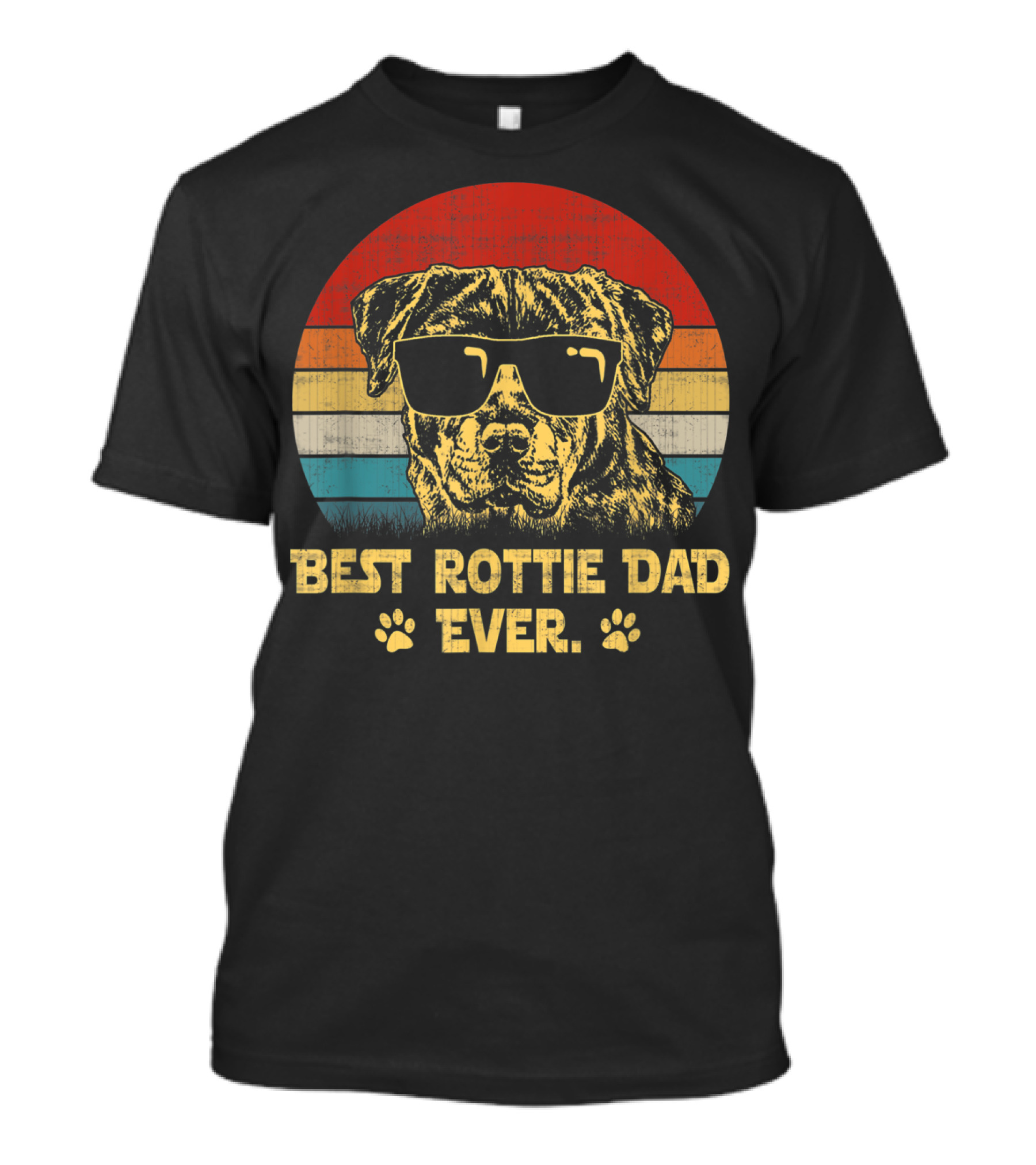 Retro Vintage Best Rottie Dad Ever Sunglasses Dog With Paw Prints T-Shirt