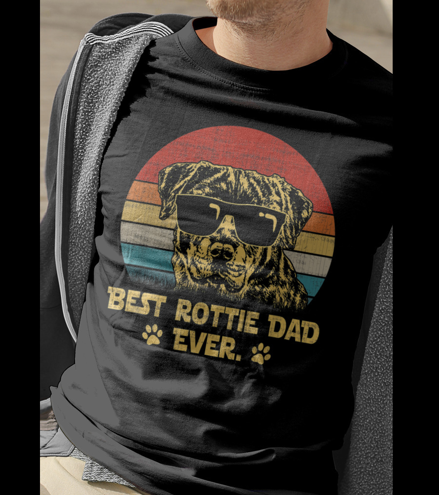 Retro Vintage Best Rottie Dad Ever Sunglasses Dog With Paw Prints T-Shirt