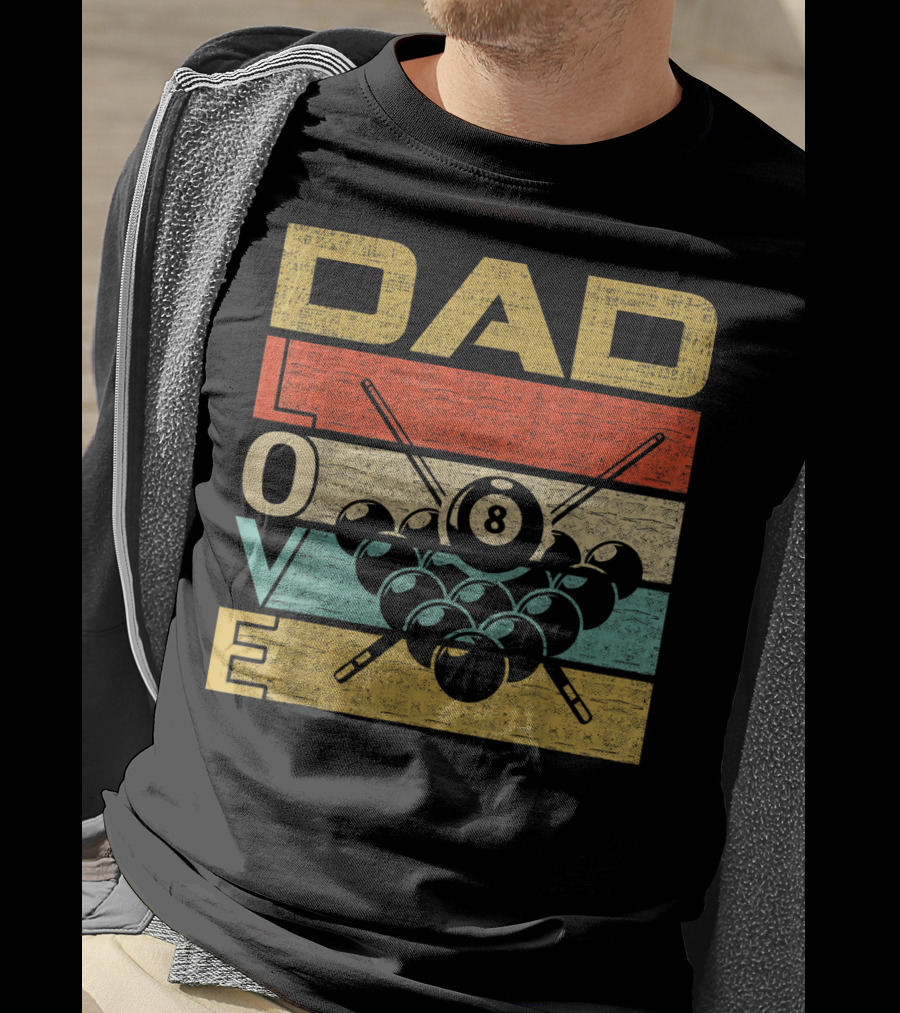 Dad Love Billiards 8 Ball Retro Vintage Father's T-Shirt