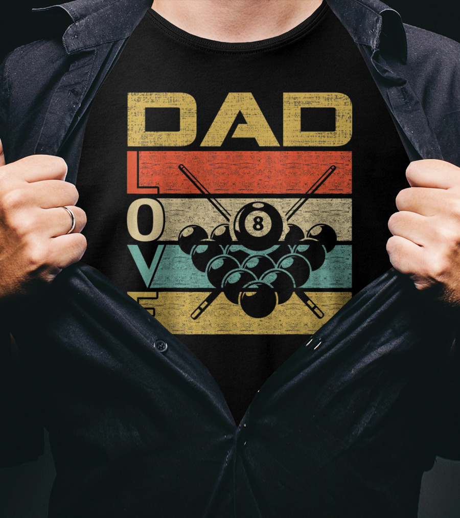 Dad Love Billiards 8 Ball Retro Vintage Father's T-Shirt