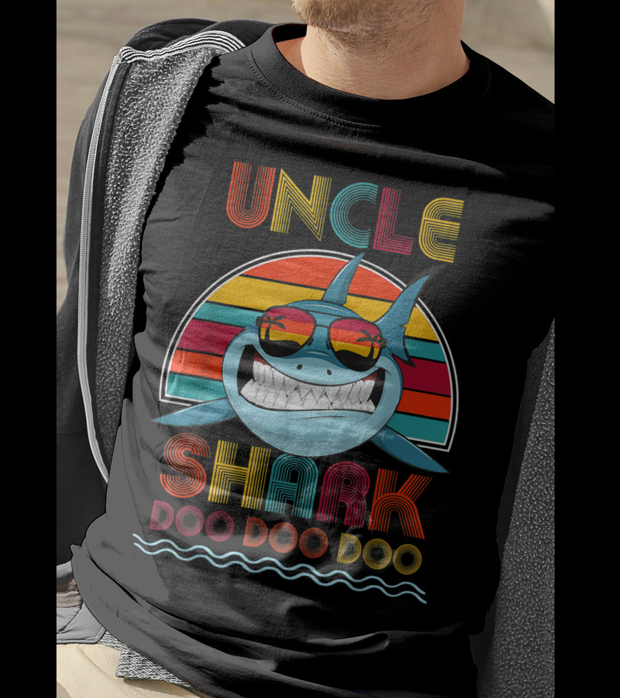Uncle Shark Doo Doo Doo Retro Vintage Rainbow Sunglasses T-Shirt