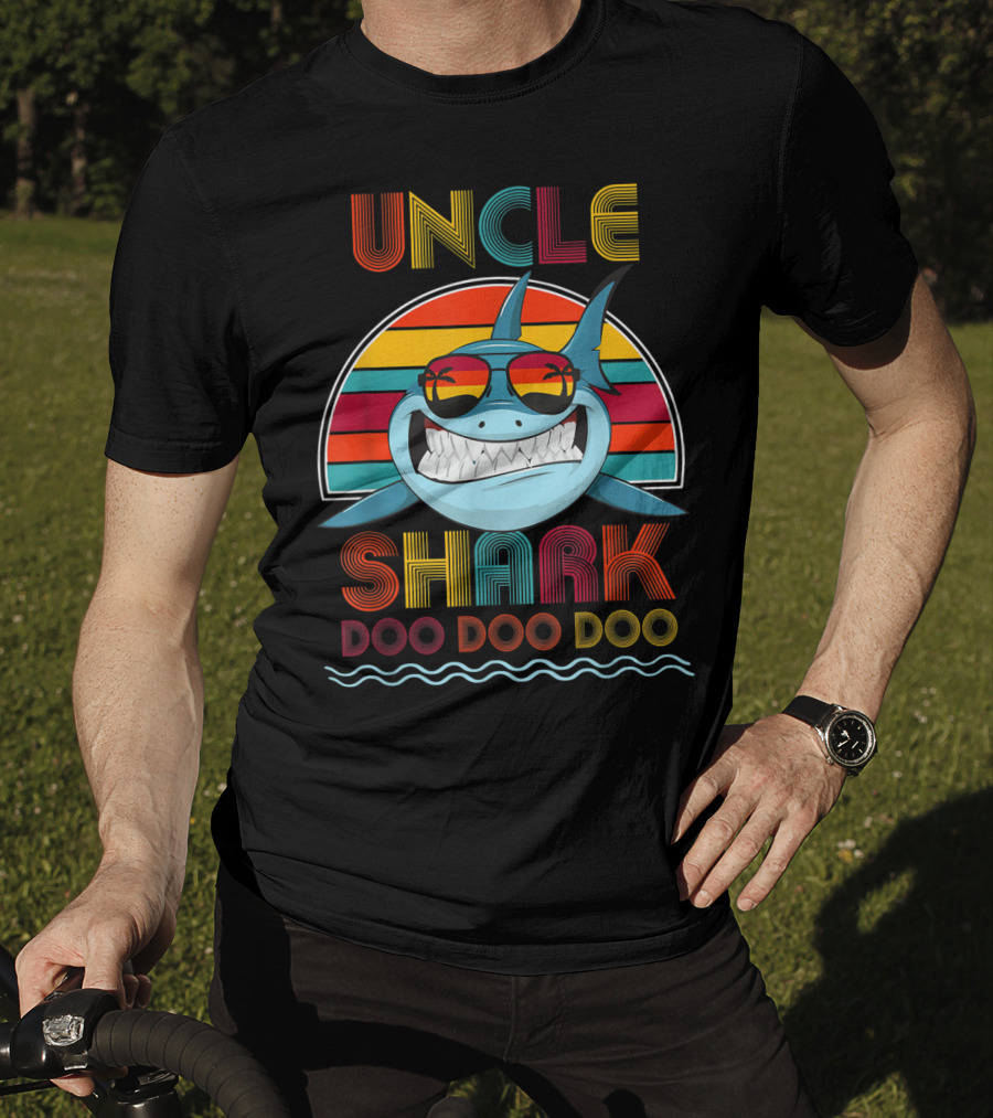 Uncle Shark Doo Doo Doo Retro Vintage Rainbow Sunglasses T-Shirt