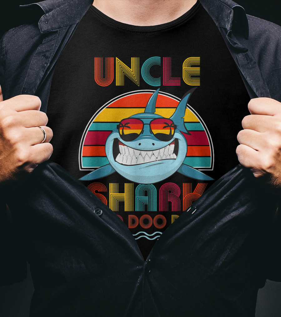 Uncle Shark Doo Doo Doo Retro Vintage Rainbow Sunglasses T-Shirt