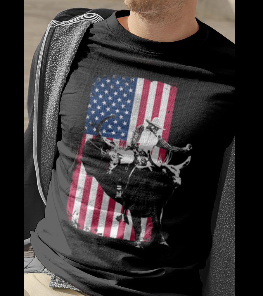 Rodeo Bull Rider American Flag Cowboy Patriot T-Shirt