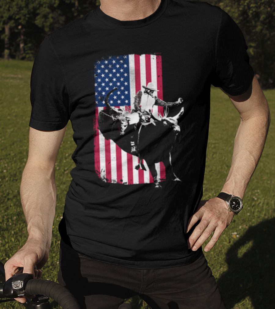 Rodeo Bull Rider American Flag Cowboy Patriot T-Shirt
