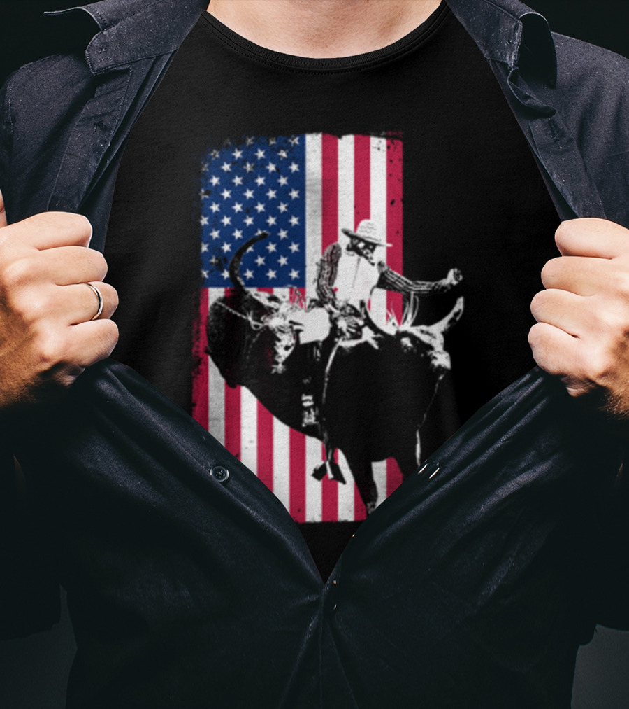Rodeo Bull Rider American Flag Cowboy Patriot T-Shirt