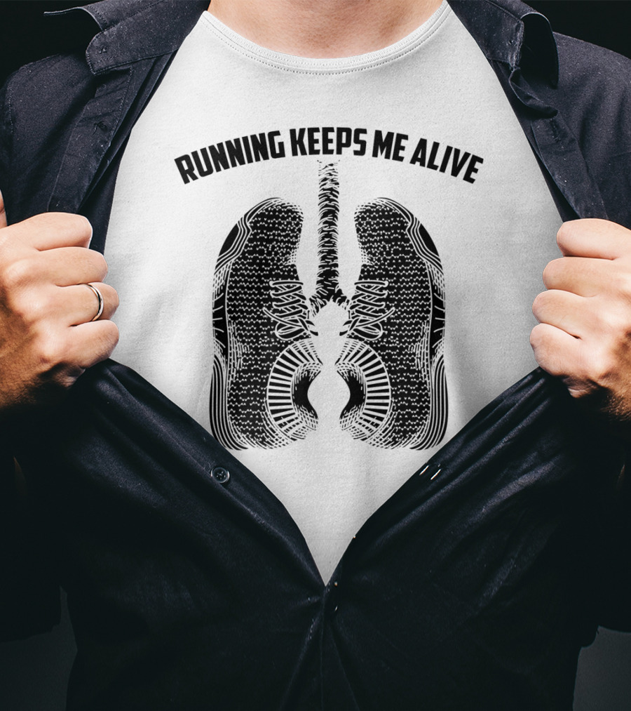 Running Keeps Me Alive Lung Shaped Shoe Print T-Shirt