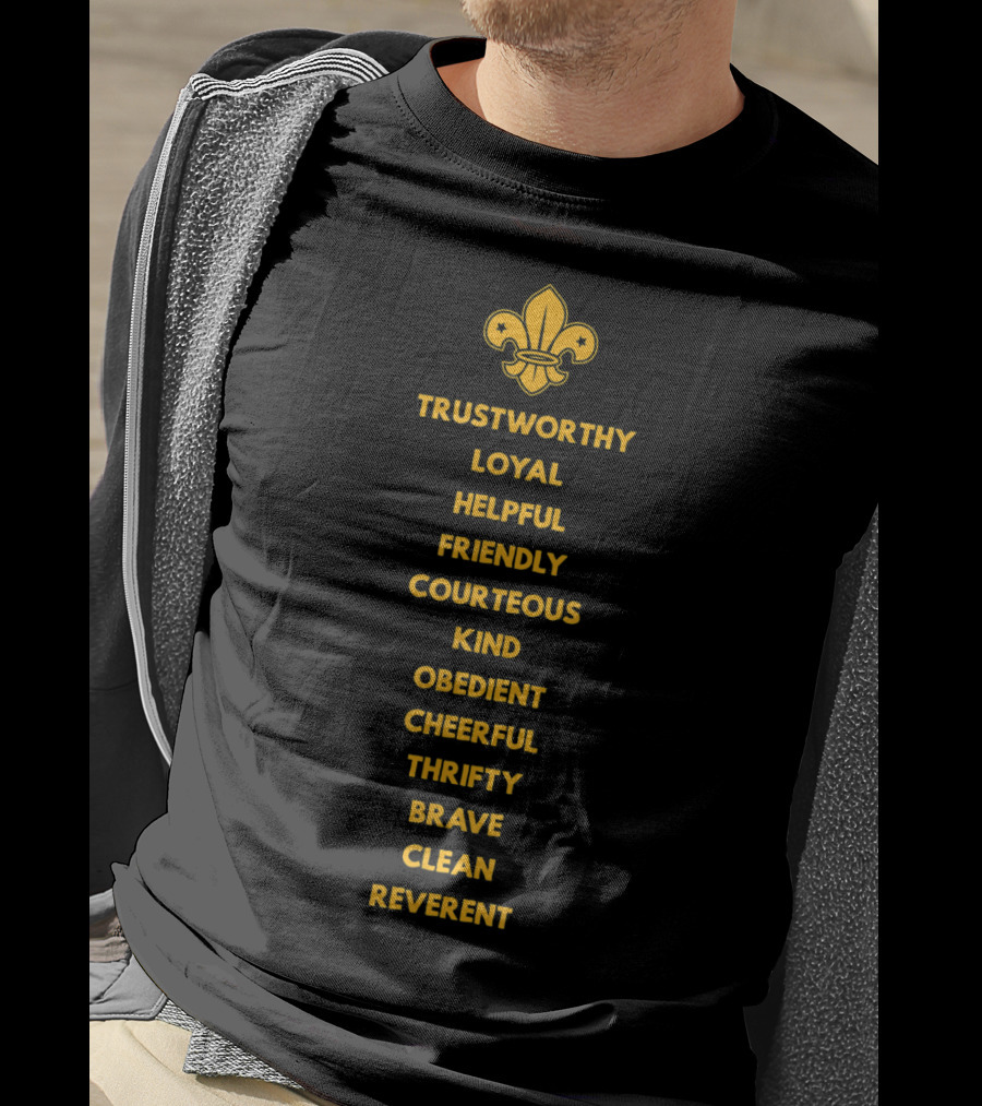 Scout Law Trustworthy Loyal Helpful Friendly Courteous Obedient Cheerful Thrifty Brave Clean Reverent T-Shirt