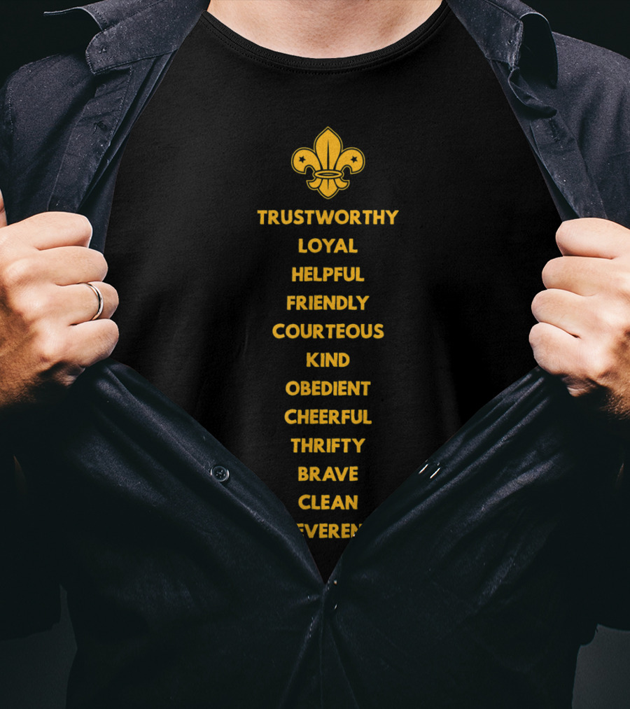 Scout Law Trustworthy Loyal Helpful Friendly Courteous Obedient Cheerful Thrifty Brave Clean Reverent T-Shirt