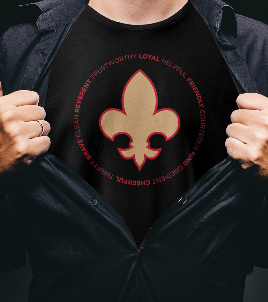 Scout Law Loyalty Trustworthy Helpful Friendly Courteous Kind Obedient Cheerful Thrifty Brave Clean Reverent Fleur-de-lis T-Shirt