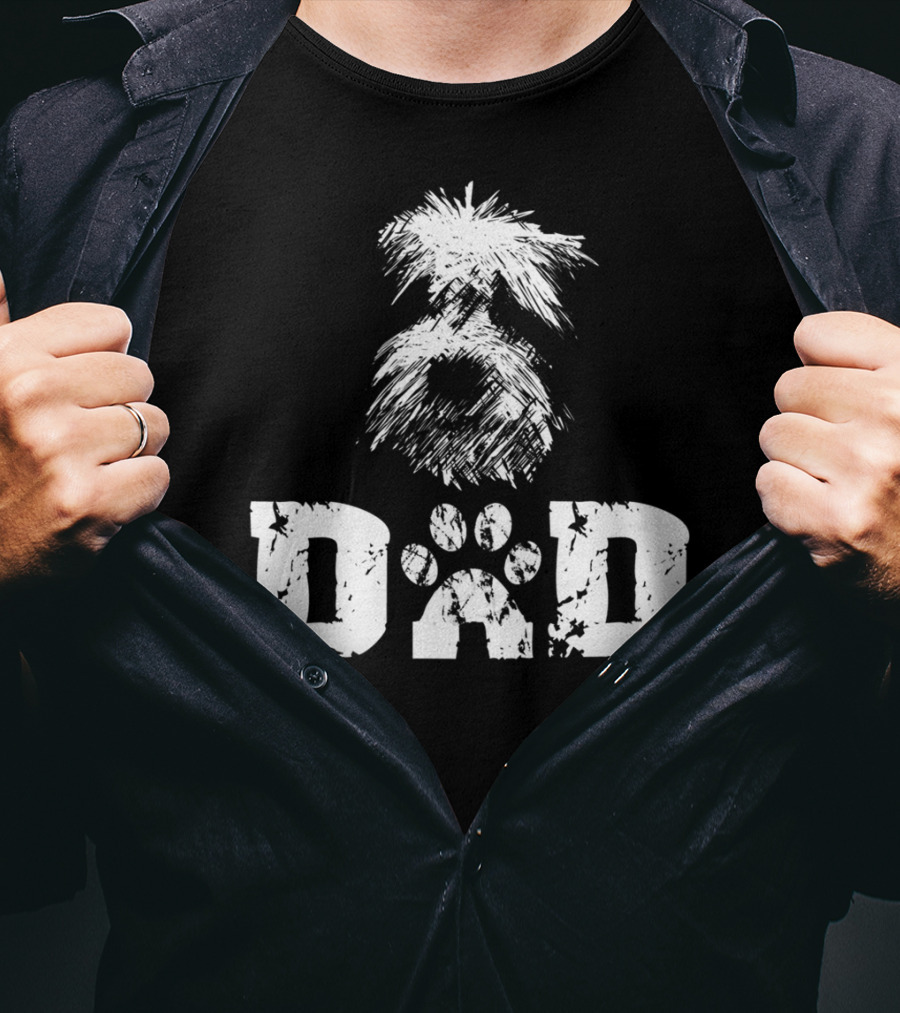 Sheepadoodle Dad Doodle Dog Paw Prints T-Shirt