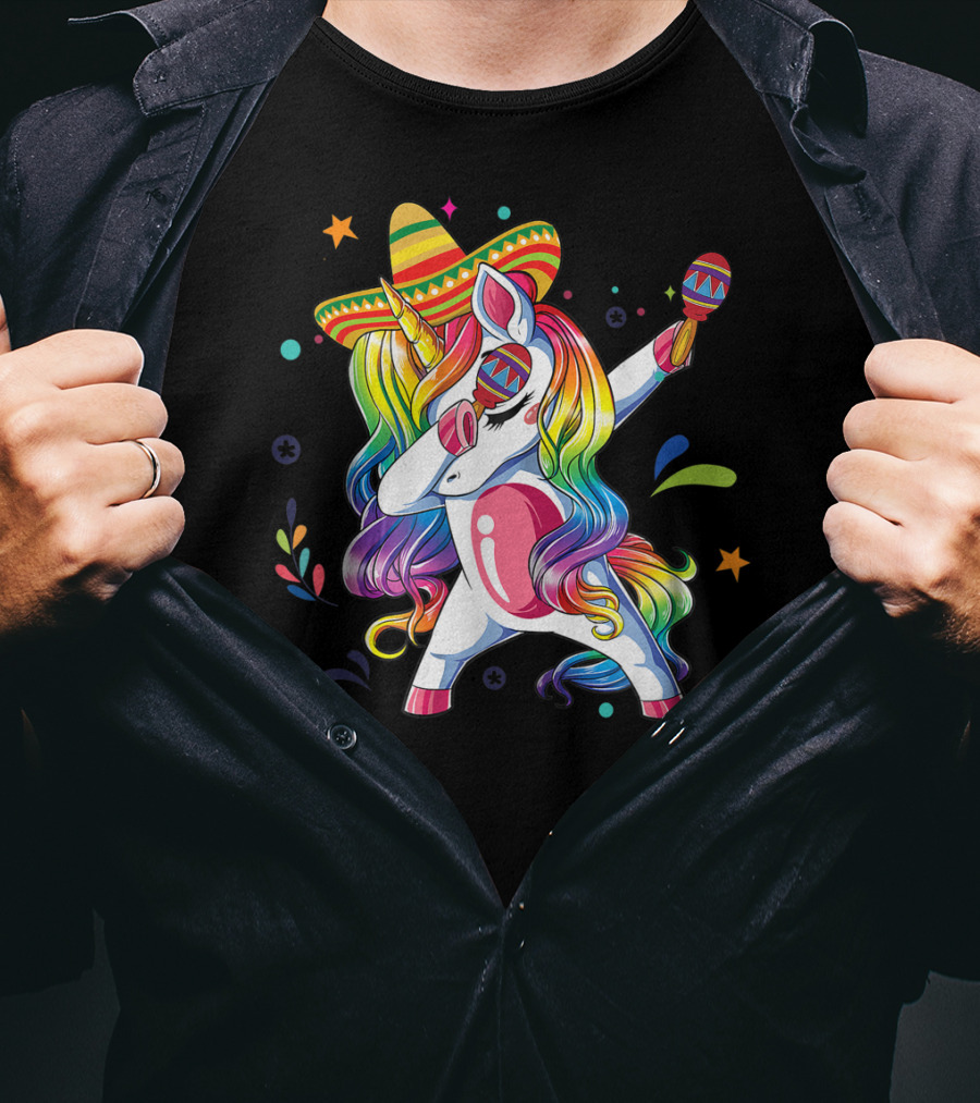 Sombrero Wearing Dabbing Unicorn With Maracas For Cinco De Mayo T-Shirt