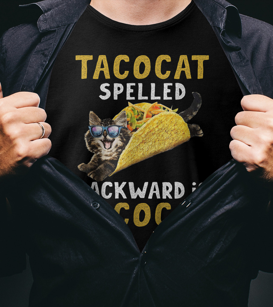TacoCat Spelled Backward Is Tacocat Sunglasses Cool Cat Taco T-Shirt