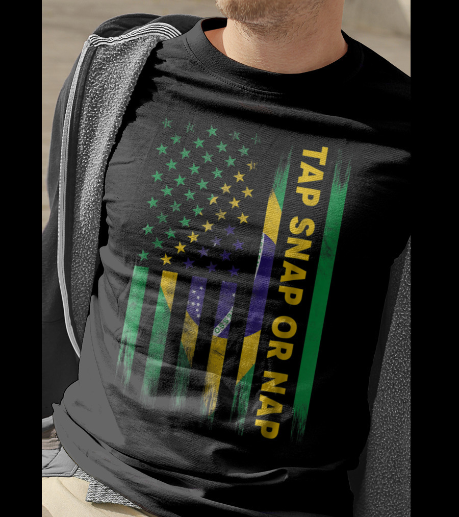 Tap Snap Or Nap Jiu Jitsu BJJ Brazil US Flag T-Shirt