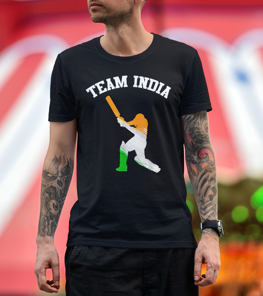Team India Cricket Batting Silhouette Tricolor Fan Jersey T-Shirt