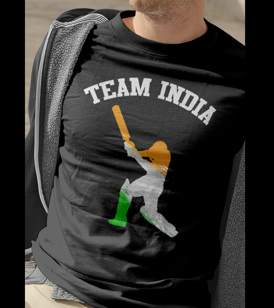 Team India Cricket Batting Silhouette Tricolor Fan Jersey T-Shirt