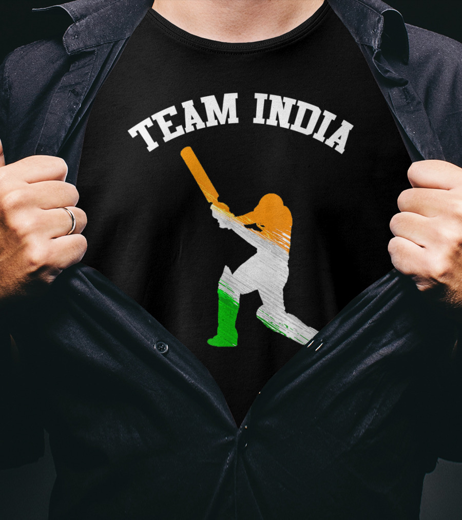 Team India Cricket Batting Silhouette Tricolor Fan Jersey T-Shirt