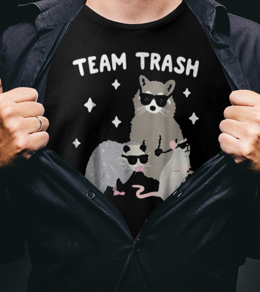 Team Trash Opossum Raccoon Rat With Sunglasses And Stars T-Shirt