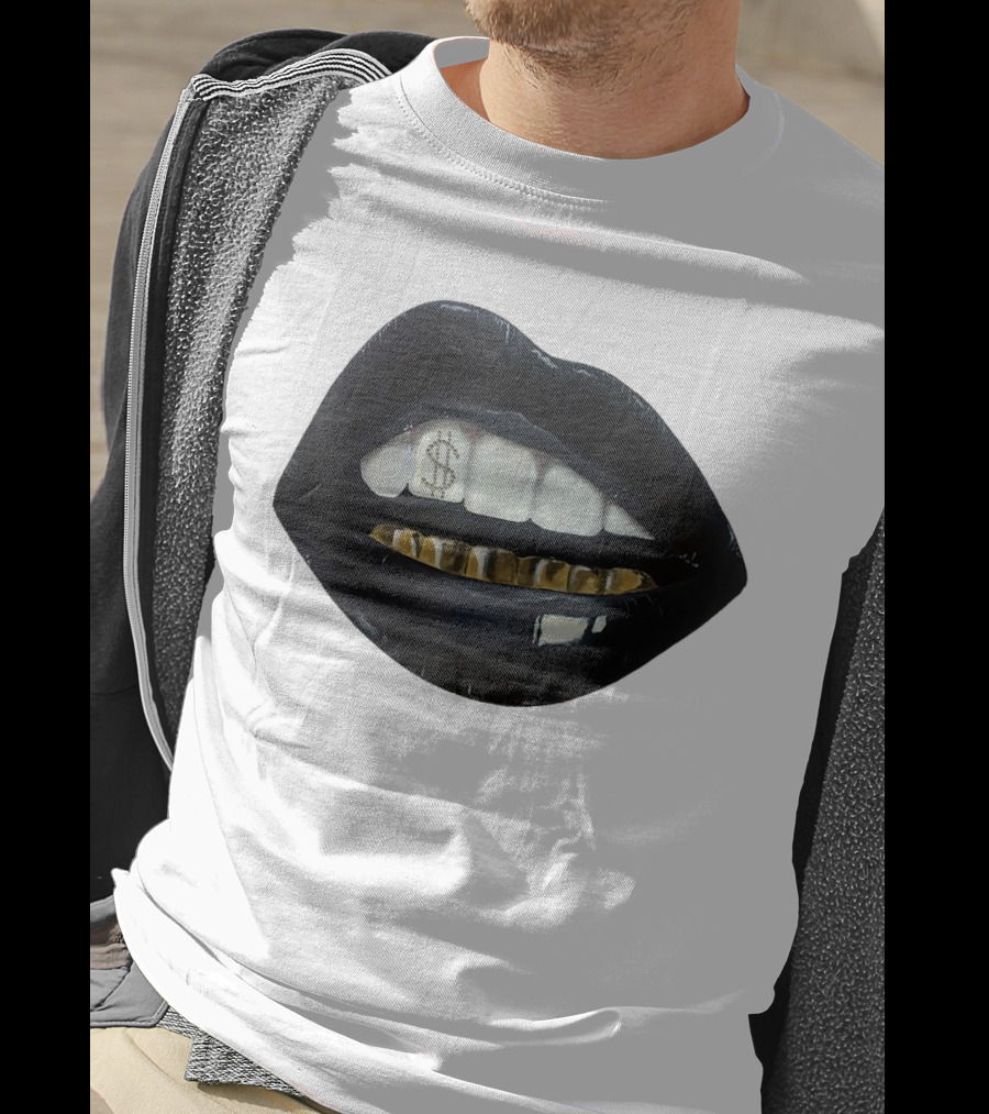 Red Black Lips Gold Teeth Dollar Smile T-Shirt