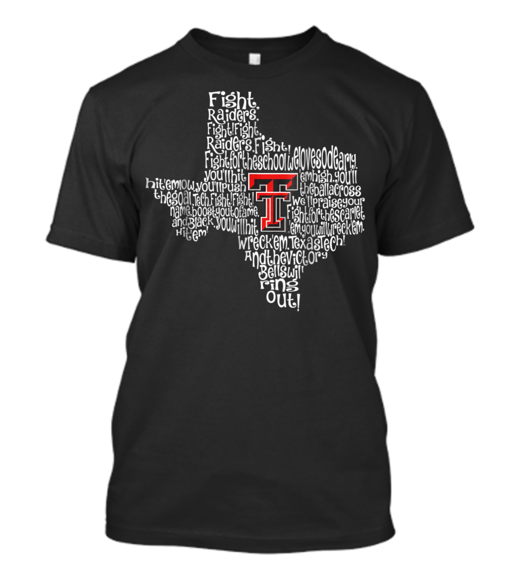 Texas Tech Red Raiders Fight Song Map Texas Shape T-Shirt