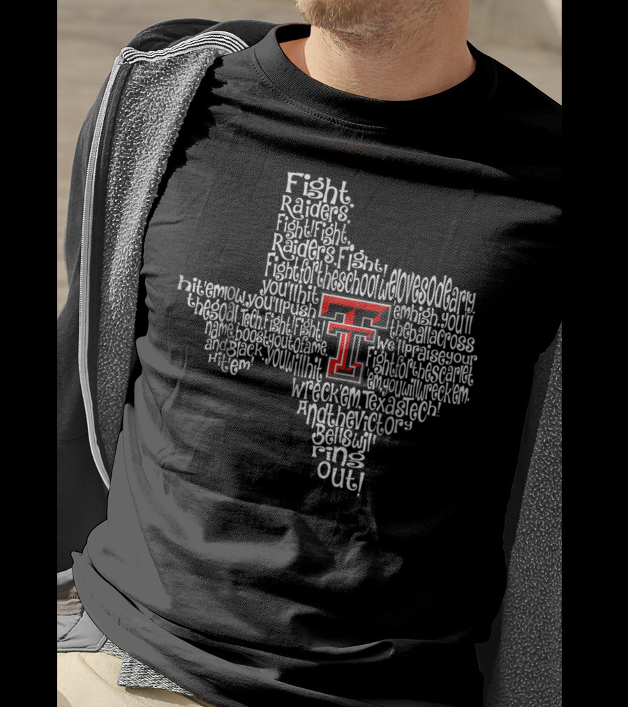 Texas Tech Red Raiders Fight Song Map Texas Shape T-Shirt